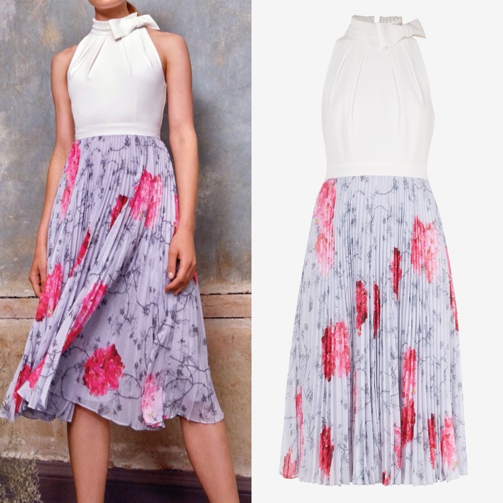 Ted baker cornala bow neck pleated floral dress FINAL PRICE NO OFFERS